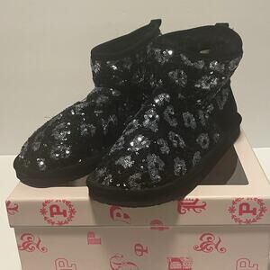 Victoria's Secret PINK Slipper Booties Womens Large 9-10 Black Silver Sequin